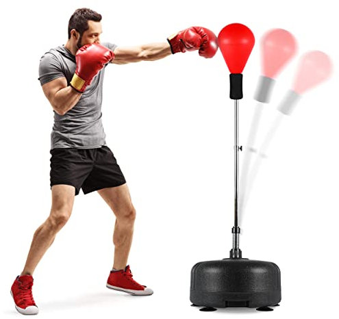 MSPORTS Punchingball Premium Boxstand I Höhenverstellbarer Standbox-Trainer inkl. Boxbirne 110-150 cm I Box Ständer Standboxtrainer für Boxing Workout (Rot)