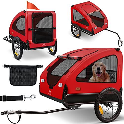 KESSER® Rimorchio per Cani 2in1, Carrello per Bicicletta, 250L circa di Volume, incl. Bandierina e Borsa, Pieghevole, SmartSpace Concept, Massima Capacità di Carico - 45 kg, Rosso/Nero