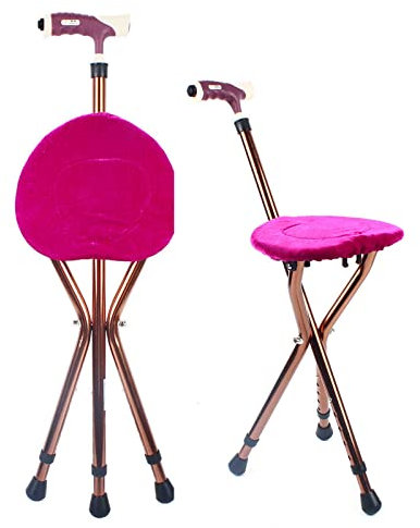 Walking Stick with Seat Folding + Flashlight Aluminum Height Adjustable Foldable Cane and Tripod Stool Lightweight for the Elderly and the Disabled