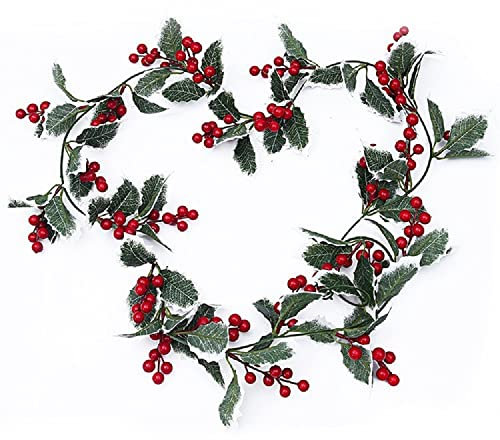BUZIFU Guirnalda Navidad Bayas Rojas con Hojas 2 Metros Guirnalda de Acebo Artificial Guirnalda Navideña Guirnalda Decorativa Navidad para Decorar Chimenea Escalera Mesa de Navidad Puerta y Baranda