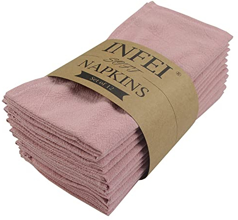 INFEI Servilletas de Tela de Cena de Color Liso, Juego de 12 (16.9 x 16.9 Pulgadas), servilleta de Mesa de Cocina de algodón Reutilizable, para Fiestas, hoteles y Uso doméstico (Rosa empolvado)