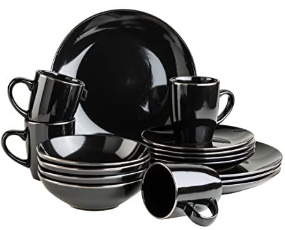 MÄSER Servizio combinato in gres porcellanato METALLIC RIM nero, 16 pezzi