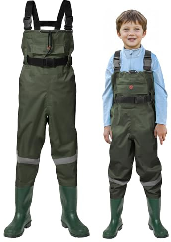 HISEA Kids Chest Waders with Boots, Youth Waterproof Fishing Wader, PVC Waders for Toddler Children with Reflect Safety Band