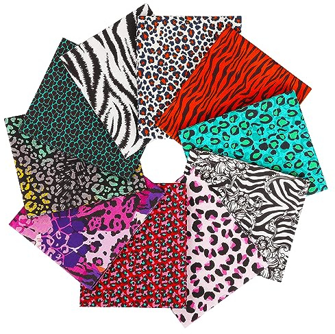 Craftido 10 piezas de Tela de Algodón Fat Quarters 18”x21”(46x53cm) - Peso Medio 145g - 100% Algodón para Acolchado, Costura, Patchwork, DIY y Manualidades Artesanales - Fancy Animal