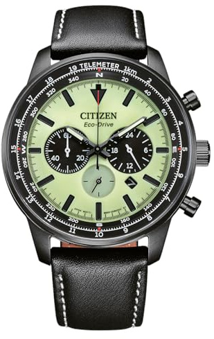 Citizen CA4505-21X - Reloj analógico de Cuarzo para Hombre con Correa de Piel, Verde, Talla única, Correa