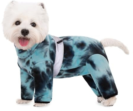 BT Bear Warme Mäntel Jacken für Hunde, Verstellbarer Hund Warmer Fleece-Overall Kleidung Mit D-Ring Hunde-Wintermantel für Kleine Hunde, Batikblau L