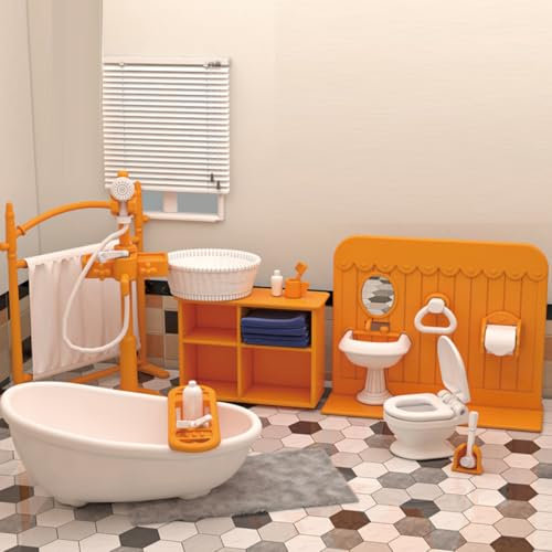 KARLOR Miniatur Möbel Set Badezimmer, 18 Stück Mini Möbel Set Badewanne Toilette Waschbecken Schrank Kleiderbügel, Mini Szene Zubehör Deko 1:12 （Badezimmer）