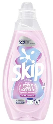 Skip - Lessive Liquide - Cycle Court Peaux Sensibles - Développée avec des dermatologues - Douce et Respectueuse - Résultat optimal en cycle court - 37 Lavages