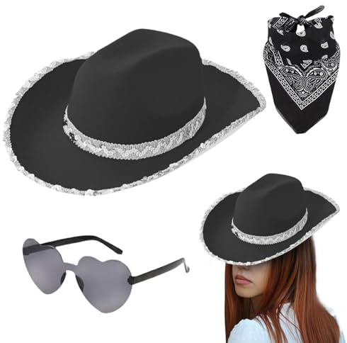Lpoppcx Sombrero de Lentejuelas | Sombrero De Carnaval,Tocado con Pañuelo y Gafas para Fiesta Concierto Boda Disfraz | Para Fiestas Bodas Eventos Festivales Y Disfraces