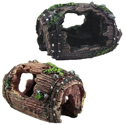 TENGWA Decoracion Acuario Simulación 2 Piezas Decoración Acuario 8 * 5 * 6 CM Troncos Madera Decoracion Barriles Huecos Ideales para Acuarios de Peces Gambas Zonas de Juego y Escondites Reptiles