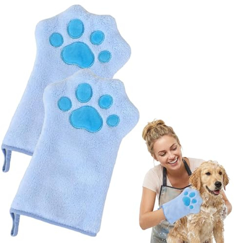WeddHuis 2 Pcs Toalla para Mascotas Guantes de Limpieza Absorbente y Duradero Microfibra Suave para Perros, Gatos y Otros Animales Pequeños (Azul)