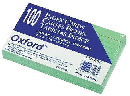 Oxford Ruled Color Index Cards, 3 x 5, Green, 100 Per Pack (7321 GRE)