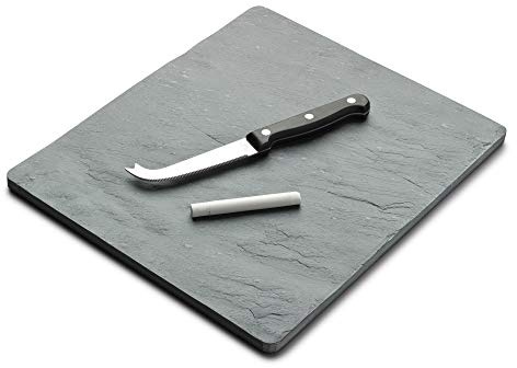 WM Bartleet & Sons 1750 JC73 3 Piece Slate Cheese Board Set with Knife & Writing Chalk 25cm x 30cm– Gift Boxed, Grey
