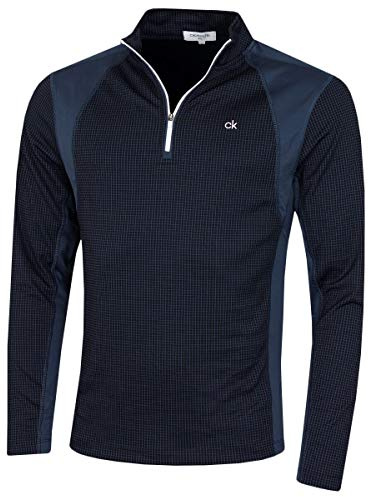 Calvin Klein herr 2025 Micro Grid CK 1/2 dragkedja mellanlager baslager, Marinblå/vit, M