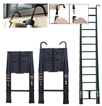 Échelle télescopique de 6,2 m - Multifonction - Avec crochet amovible - En aluminium - Antidérapante - Extensible - Robuste - Charge maximale : 150 kg - Noir