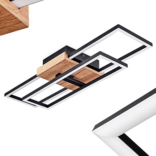 HOFSTEIN LED Deckenleuchte Avelal, moderne Deckenlampe aus Metall/MDF/Kunststoff in Schwarz/Holzoptik/Weiß, längliche Leuchte m. verstellbarem Schirm, 1300 Lumen, 3000 Kelvin, 1 x LED 18 Watt (inkl.)