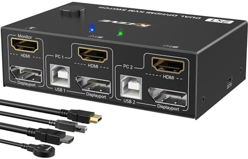 MLEEDA KVM Switch 2 PC 2 Monitor HDMI+Displayport 4K@60Hz,Commutateurs KVM pour 2 Ordinateurs Partager 2 Moniteurs et 4 Ports USB 2.0, Télécommande Câblée et 4 Câbles Inclus