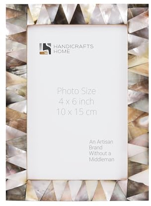 Handicrafts Home 4x6 Picture Frame, Wall & Tabletop Décor, Handmade Pearlescent Ebony Pattern, Vintage & Elegant Mother of Pearl Picture Frames for Living Room, Office & Home Decor – White & Black