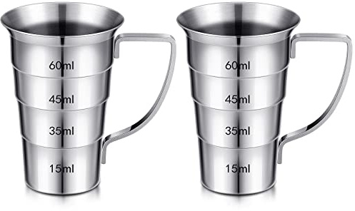 Zeyune 2 Pieces 2 Oz Stepped Jiggers with Handle Stainless Steel Cocktail Jiggers Drink Measuring Jigger Stepped Measuring Tool for Bartenders Bar Drink Jiggers and Pourers