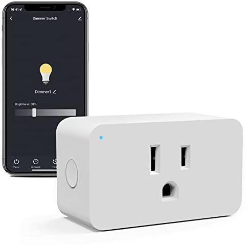 WiFi Dimmer Smart Plug Compatible with Alexa Google Home for Voice Control Mini Smart Outlet Socket with Timer Wireless Remote Control Max Power 300W, No Hub Required, 2.4GHz 1 Pack