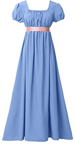 BLESSUME Regency Kleid Damen Schärpe Geraffte Puffärmel Empire Taille Tea Party Ballkleid (L, Hellblau)