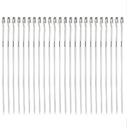 SagaSave Lot de 24 brochettes plates en acier inoxydable réutilisables pour barbecue en plein air, réunions de famille, pique-nique camping (40 cm)