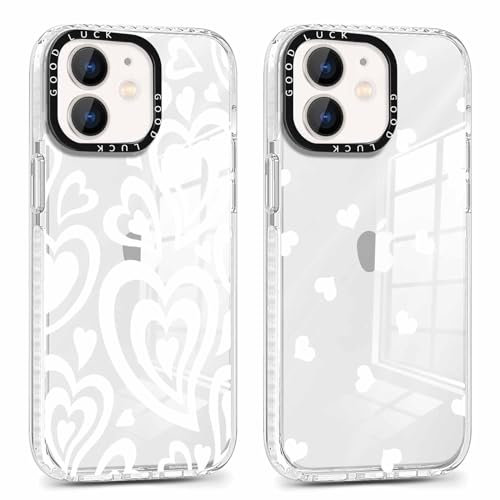 Xylota 2 Stück Transparent Handyhülle für iPhone 12/iPhone 12 Pro 6,1 Hülle, Durchsichtig Aesthetic Liebesherz Muster Case, Weich Silikon TPU Stoßfeste Kratzfest Schutzhülle Frauen Mädchen Mode Cover