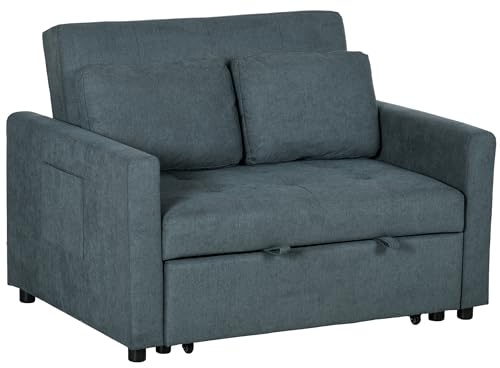 HOMCOM 2 Seater Sofa Bed Convertible Bed Settee with Cushions, Pockets, Grey