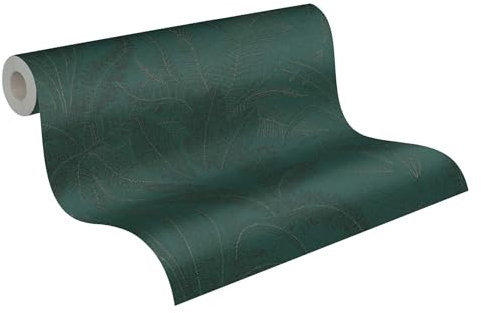 Livingwalls Tapete 396543 mit Palmenblättern in Grün - hochwertige florale Tapete mit feiner Struktur und Metalliceffekt in Silber - 10,05m x 0,53m - Made in Germany