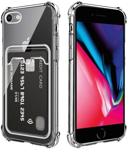DEVASO Coque pour iPhone 7 iPhone 8 iPhone SE 2020 avec Porte Cartes, Souple TPU Silicone Transparente Protection de la Caméra Étui Portefeuille Lentille Anti-Rayures Carte Housse