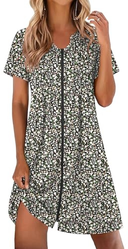 Ekouaer Women Zipper Robes Short Bathrobe Lightweight Mumu Duster House Coat with Pockets Soft Moo Moo Nightgown