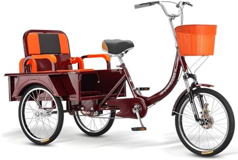 GJYDPU 20 Zoll lastenfahrrad, Dreirad für Erwachsene, 200 kg Belastbarkeit, Senioren Fahrrad mit kindertransport, verstellbare Sitzhöhe, 3-Rad-Cruiser-Fahrrad, für Einkaufen, Picknicks