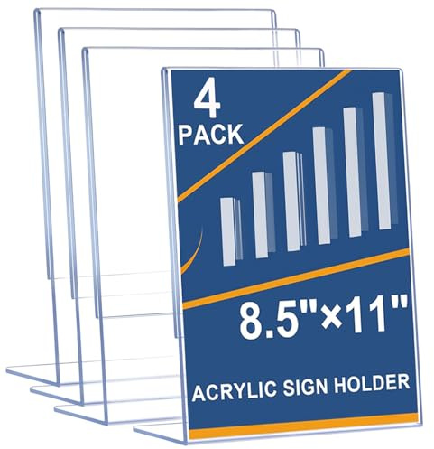 FANXIYA 4 Pezzi Porta Depliant A4 da Tavolo in Acrilico Trasparente, Espositore A4 a Forma di L, Portavolantini A4, Supporto Menu e Porta Cartelli per Ristorante, Ufficio, Reception