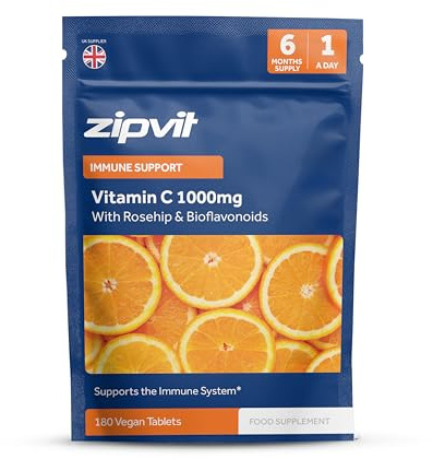 Zipvit Vitamin C 1000mg, 180 High Strength Vitamin C Tablets with Rosehip & Bioflavonoids, Vegan VIT C Supplement, Supports The Immune System and Reduction of Tiredness and Fatigue