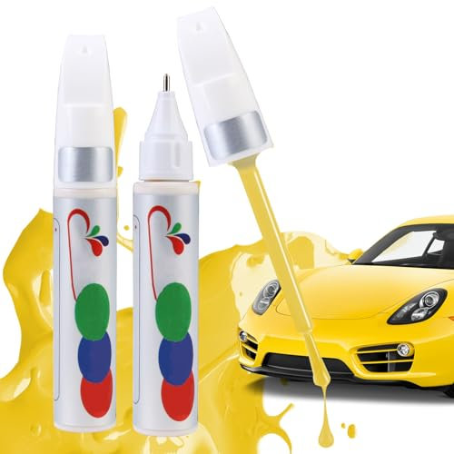 Penriter 2 Pezzi Penna Ritocco Carrozzeria Giallo 24ML, 2-in-1 Ritocco Vernice Auto, Rimuovi Graffi Auto, Penna per Ritocco Auto, Penna per Riparazione Graffi, Pennarello Copri Graffi Auto