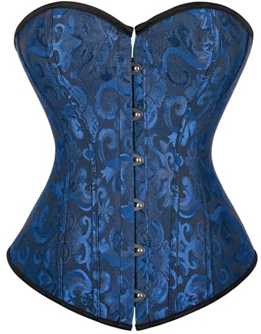 Grebrafan Broderie Bustier Corset Acier Femme Steampunk (EUR(36-38) L, Noir Bleu)