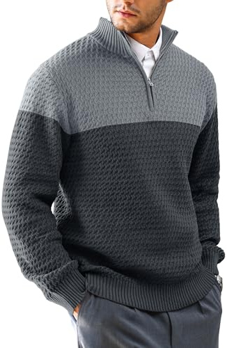Zaitun Men's Quarter Zip Knitted Jumper, Mock Neck Long Sleeve Casual Pullover Top Warm Comfortable Slim Fit Winter Sweater for Men