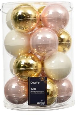 Kaemingk Palline di Natale in vetro da 8 cm, 16 pezzi, lucide, grandi palline per albero di Natale, decorazioni per albero di Natale e decorazioni per albero di Natale, mix oro rosa