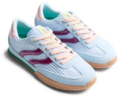 Gioseppo CHAKE - Zapatillas Deportivas de Piel Serraje con Rejilla Superpuesta, Acentos de Color, Plantilla Acolchada Extraíble, Suela de Caucho Flexible, Plataforma de 2 cm, Color Azul, Talla 37