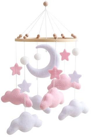 Jouet Suspendu pour Berceau - Mobile Nuage Pour Berceau En Feutrine - Décoration Apaisante Pour Chambre Nursing Fille Garçon Fille