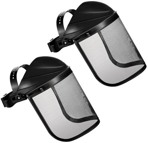 Hestya 2 Pcs Écrans Faciaux de Sécurité Réglables Visière de Protection en Maille d'Acier Casque de Sécurité avec Visière Casque de Tronçonneuse Protection du Visage de Débroussailleuse(Noir)