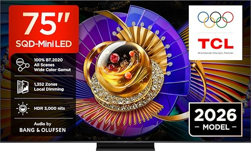 TCL 75 C7L 4K SQD Mini-LED Google TV, 144Hz, 1352 dimzoner, B&O-ljud, ramlös design