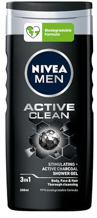 NIVEA MEN Active Clean Doccia Shampoo 6 x 250 ml, Docciaschiuma uomo rinfrescante per corpo, viso e capelli, Shampoo uomo purificante con Carbone Attivo naturale