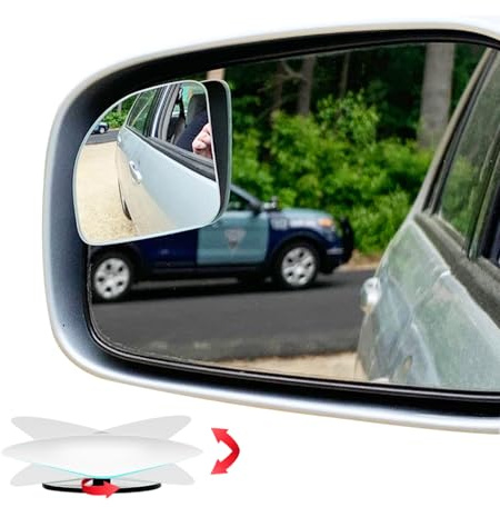 Ampper Fan Shaped Blind Spot Mirror, HD Glass Frameless Stick on Adjustabe Few Convex Wide Angle Rear View Blind Spot Car Mirror for Car Blind Spot, Pack of 2