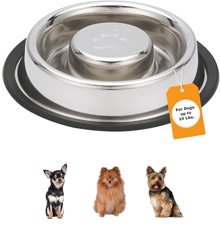 Neater Pet Brands Stainless Steel Slow Feed Bowl - Non-Tip & Non-Skid - Stops Dog Food Gulping, Bloat, Indigestion, and Rapid Eating (.75 Cup)