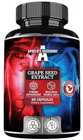 Traubenkern-Extrakt 400mg, standardisiert auf 95% OPCs, 90 vegane Kapseln, 3 Monate Vorrat, Traubenkern-Kraftstoff-Ergänzung, starkes Antioxidans - von Apollo's Hegemony