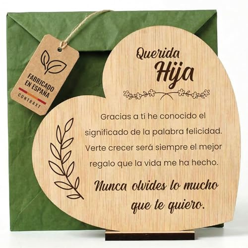 CONTRAXT Tarjeta regalo para una hija madera. Regalo original hija Postal cumpleaños Que regalar Felicitación tarjetas agradecimiento madera