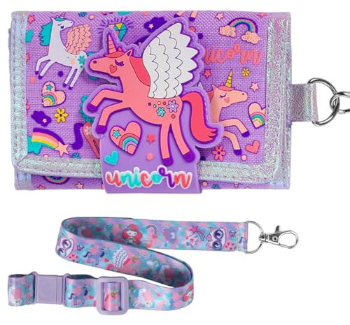 PinkSheep Kinder Geldbörse für Mädchen im Alter von 4-18 Jahren Trifold, Jugend Geldbörse mit Lanyard Zippered Coin Pocket Kartenhalter, Novelty Geldbörse für Kinder Geburtstag Geschenke