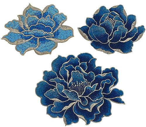 BENECREAT 3 Pz 3 Stili Cucire su Patch Floreali di Peonia, Tessuto Ricamato con Applicazioni di Fiori per Abbigliamento Fai Da Te, Giacche, Jeans, Zaini, Cappelli, Arti Artigianato