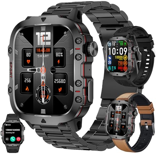 LWEARKD Smartwatch män med Bluetooth-samtal, 1,96 tum AMOLED pekskärm 5 ATM träningsklocka med SPO2 blodtrycksmätning puls, stegräknare sömnmonitor, fitnessklocka för iOS Android (brun)